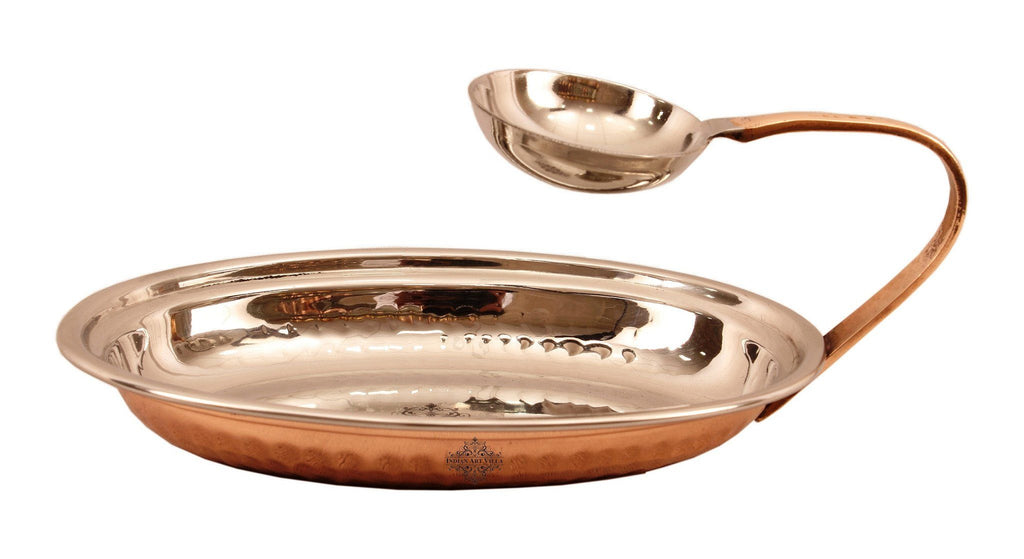Steel Copper Tawa with Attach Bowl Tava Indian Art Villa