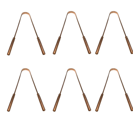 Indian Art Villa Pure Copper Tongue Cleaner Ayurvedic Benefits Brown, Set of 6