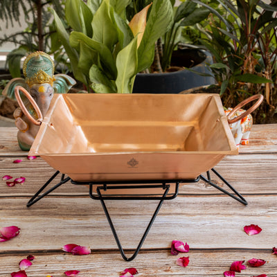 Artisan Copper Ritual Vessel with Handles, 3.1 x 8.7/1.5 x 4.5  Inch