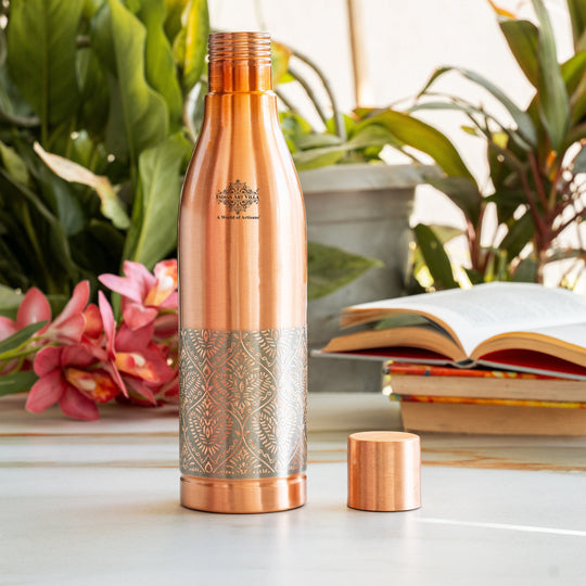 Half Embossed Lacquer-Coated Copper Bottle with Cup Lid, 28oz/800 ML
