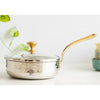 Indian Art Villa Stainless Steel Hammered Serving Fry Pan with Brass Handle and Glass Lid