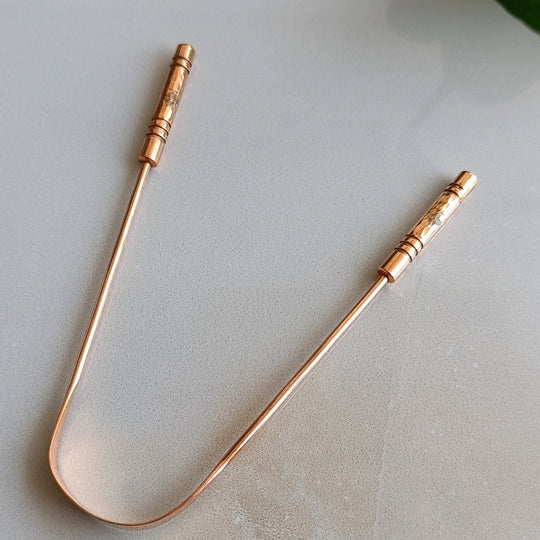 Indian Art Villa Pure Copper Tongue Cleaner Ayurvedic Benefits Brown, Set of 6