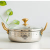 Indian Art Villa Stainless Steel Hammered Sauce Pan/Bowl with Brass Handles and Glass Lid, 7-inch Diameter, Ideal for Sauces, Soups, Gravies, and Cooking
