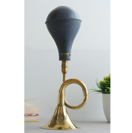 IndianArtVilla Brass Old Style Car Horn with Rubber Hand Pump|Noise Maker Decorative Gift Item