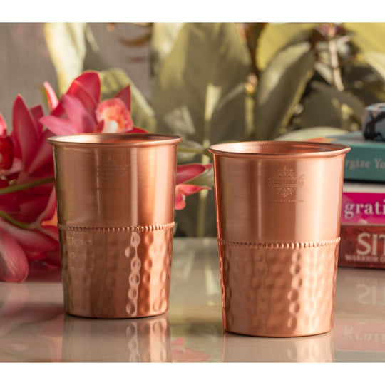 Half Hammered Lacquer Finish Copper Tumbler With 2 & 4 Sets, 9oz/275 ML