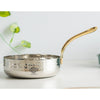 Indian Art Villa Stainless Steel Hammered Serving Fry Pan with Brass Handle