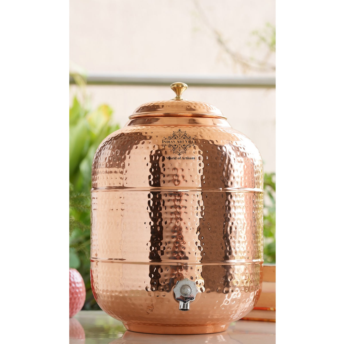 IndianArtVilla Handmade Pure Copper Water Pot with Hammered Design, Dr
