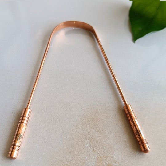 Indian Art Villa Pure Copper Tongue Cleaner Ayurvedic Benefits Brown, Set of 6