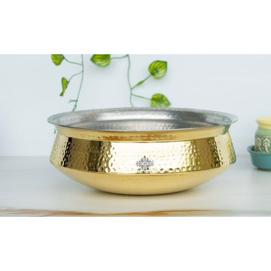 Indian Art Villa Brass Hammered Lagan with Tin Lining - Elegant Decorative & Serving Bowl, Ideal for Rice, Veg, and Non-Veg Dishes