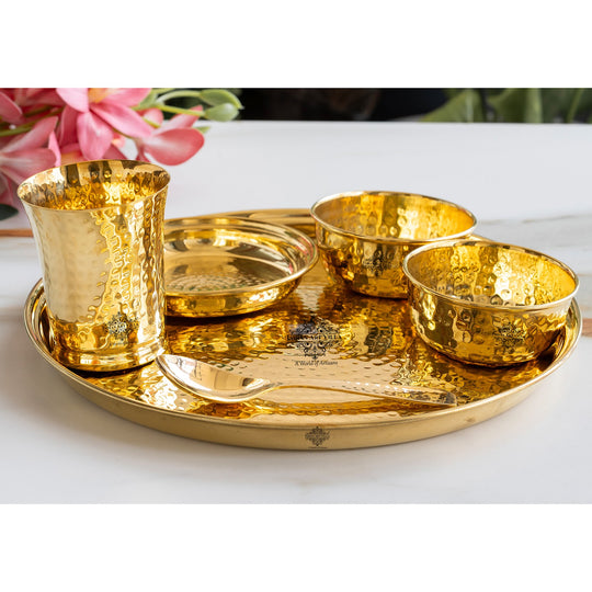 Brass Gold Hammered Pari Design Dinner Set – Lead-Free, Lightweight, 6 Piece