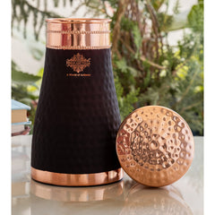 Pure Copper Hammered  Silk Finish Bedroom Bottle with Inbuilt Glass