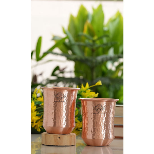 Hammered & Smooth Design Copper Tumbler With 2 & 4 Sets, 10oz/300 ML