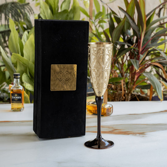 Indian Art Villa Brass Matt Finish Plain & Embossed Design Champagne Glass, Bareware, Bar Accessories & Tools For Bars, Catering Venues, Home, Office, Party, Hotels