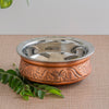 IndianArtVilla, Pure  Steel Copper Embossed Design Serving Handi/Bowl/Casserole, Ideal for Home & Restaurant Tableware and Serveware