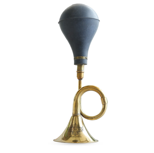 IndianArtVilla Brass Old Style Car Horn with Rubber Hand Pump|Noise Maker Decorative Gift Item