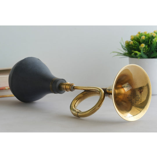 IndianArtVilla Brass Old Style Car Horn with Rubber Hand Pump|Noise Maker Decorative Gift Item