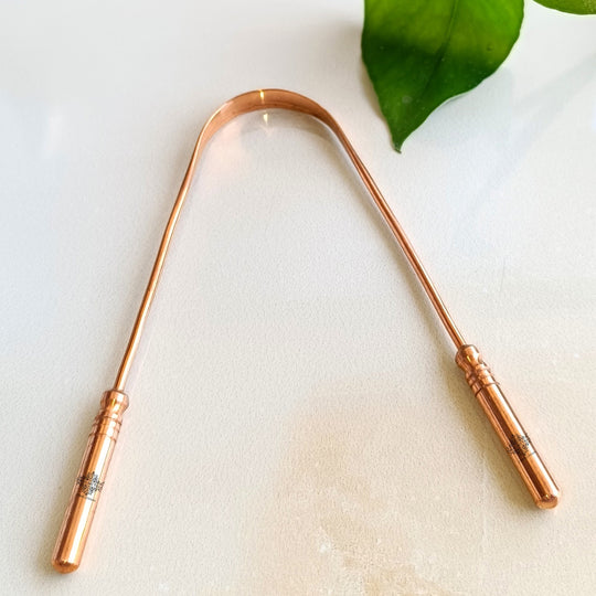 Indian Art Villa Pure Copper Tongue Cleaner Ayurvedic Benefits Brown, Set of 6