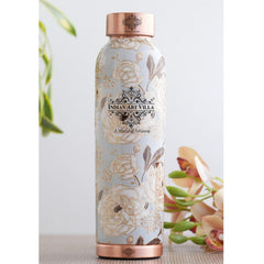 Gold Flower Print Copper Water Bottle, 30oz/900 ML