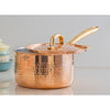 Indian Art Villa, Pure Copper Hammer Long Handle Sauce Pan With Inside Tin Lining And Lid, Copper Cookware & Serveware