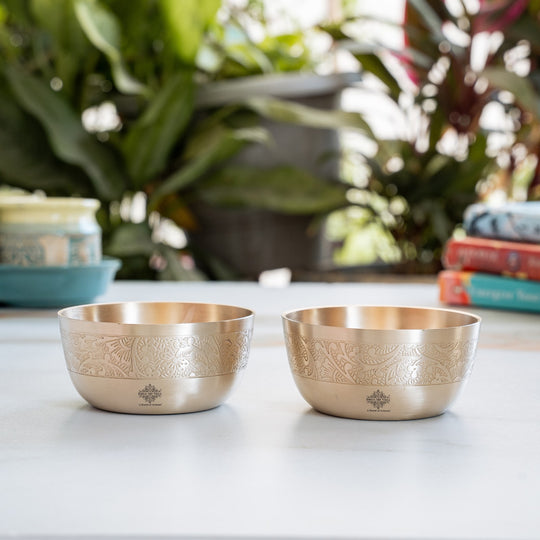 Brass Floral Embossed Matt Finish Bowl – 4 Inch Serving Bowl