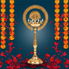 Indian Art Villa Brass Stand Pillar Diya With Kerala+Mor Kiran+3 Deepak Design, Total Height-16