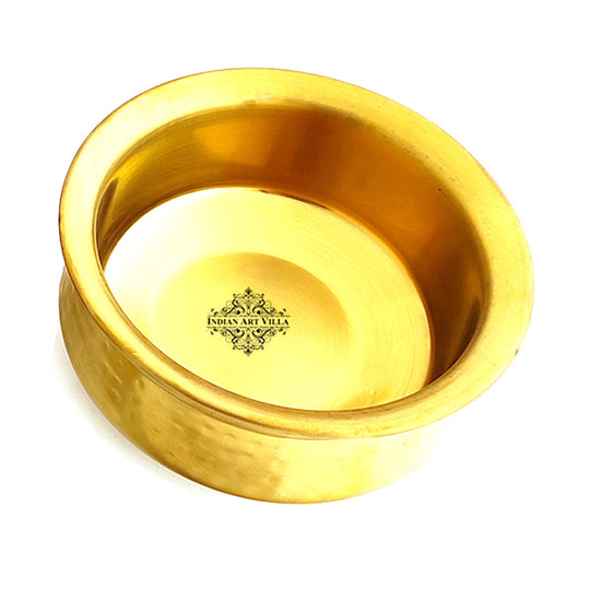 Indian Art Villa Brass Gold Finish D/W Hammered Design Steel Set of Handi,Kadhai with lid, Serving Spoons