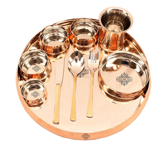 Indian Art Villa Handcrafted Pure Steel Copper 10 Pieces Curved Dinner Set, Dinnerware, Tableware