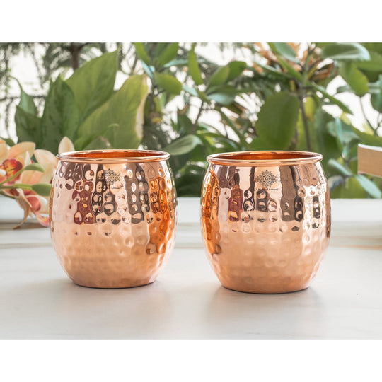 Round Hammered Copper Tumbler With 2 & 4 Sets, 19oz/550 ML