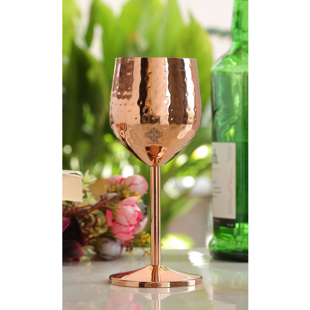 Modern Stemless Champagne Flute Glasses w/ Hammered Copper Plated