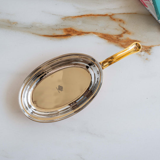 Indian Art Villa Pure Steel Copper pan Oval shape Hammered Design Serving Dishes Tableware