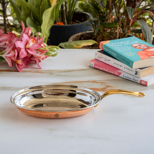 Indian Art Villa Pure Steel Copper pan Oval shape Hammered Design Serving Dishes Tableware
