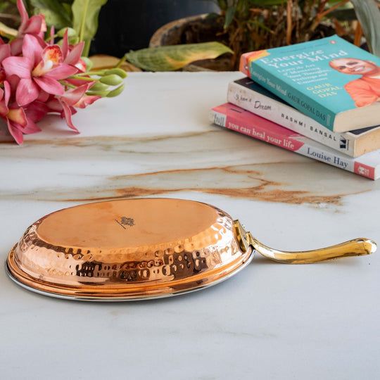 Indian Art Villa Pure Steel Copper pan Oval shape Hammered Design Serving Dishes Tableware