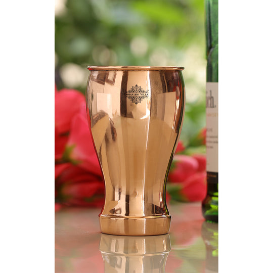 Indian Art Villa Pure Copper Glass With Half Lecquer Hammered Design, Water Drinkware & Health Benefit, Hotel Restaurant, Volume:- 400 ML,