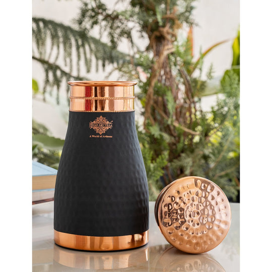 Pure Copper Hammered Silk Finish Bedroom Bottle with Inbuilt Glass