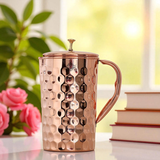 Diamond Design Copper Pitcher with Brass Knob, 51oz/67oz