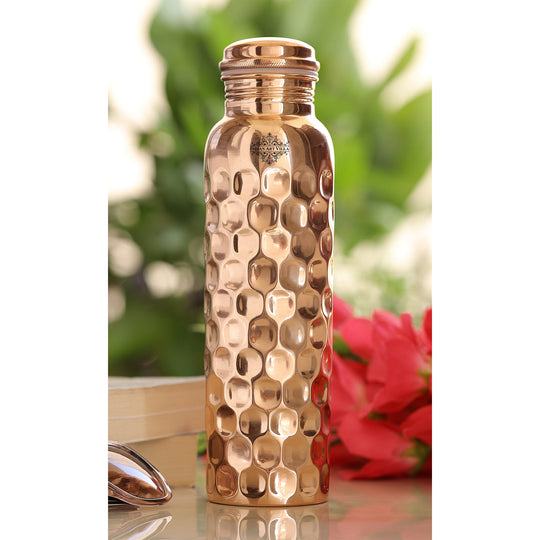 Mirror Shine Diamond Design Copper Bottle, 30oz/900 ML