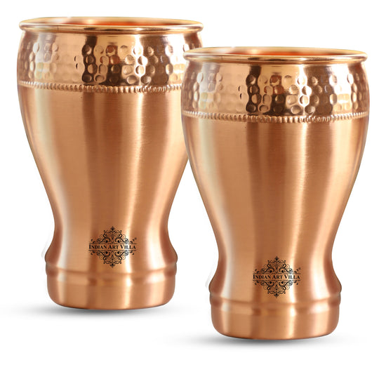 Indian Art Villa Pure Copper Glass With Half Lecquer Hammered Design, Water Drinkware & Health Benefit, Hotel Restaurant, Volume:- 400 ML,