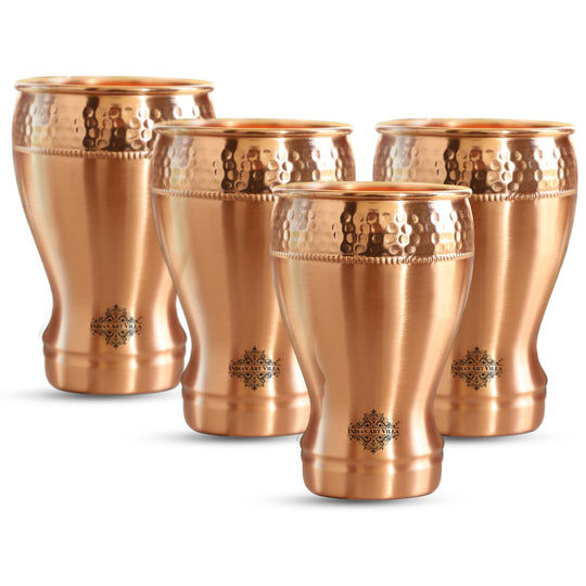 Indian Art Villa Pure Copper Glass With Half Lecquer Hammered Design, Water Drinkware & Health Benefit, Hotel Restaurant, Volume:- 400 ML,