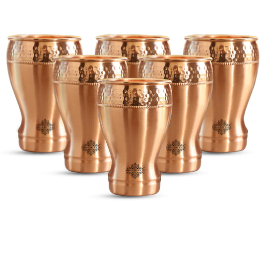 Indian Art Villa Pure Copper Glass With Half Lecquer Hammered Design, Water Drinkware & Health Benefit, Hotel Restaurant, Volume:- 400 ML,