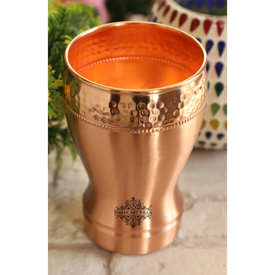 Indian Art Villa Pure Copper Glass With Half Lecquer Hammered Design, Water Drinkware & Health Benefit, Hotel Restaurant, Volume:- 400 ML,