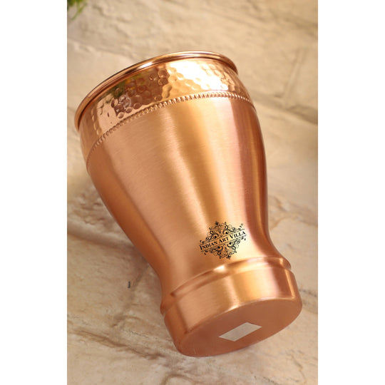 Indian Art Villa Pure Copper Glass With Half Lecquer Hammered Design, Water Drinkware & Health Benefit, Hotel Restaurant, Volume:- 400 ML,