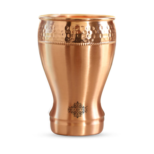 Indian Art Villa Pure Copper Glass With Half Lecquer Hammered Design, Water Drinkware & Health Benefit, Hotel Restaurant, Volume:- 400 ML,