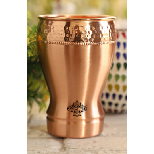 Indian Art Villa Pure Copper Glass With Half Lecquer Hammered Design, Water Drinkware & Health Benefit, Hotel Restaurant, Volume:- 400 ML,