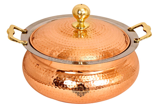 INDIAN ART VILLA Steel Copper Hammered Design Chafing Dish 4 Ltr.