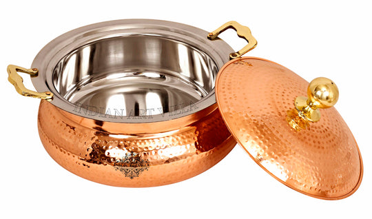 INDIAN ART VILLA Steel Copper Hammered Design Chafing Dish 4 Ltr.