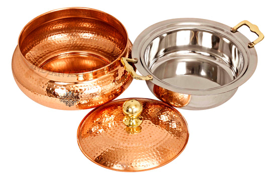 INDIAN ART VILLA Steel Copper Hammered Design Chafing Dish 4 Ltr.