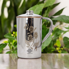 Steel Copper Flower Design Serving Pitcher, 51oz & 68oz