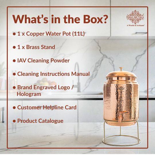 Pure Copper Hammered Design Water Pot with Stand