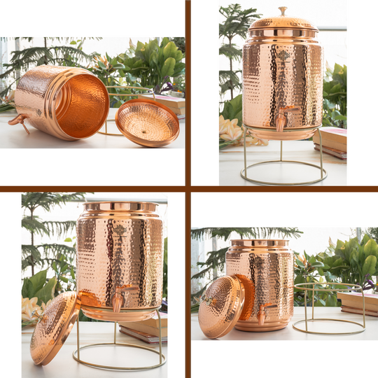 Pure Copper Hammered Design Water Pot with Stand