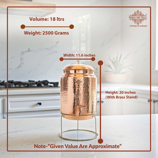 Pure Copper Hammered Design Water Pot with Stand